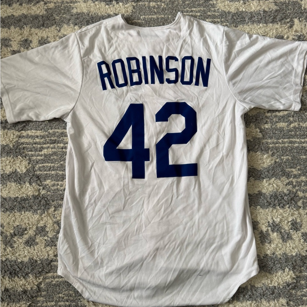 Nike Jackie Robinson Brooklyn White and Blue Jersey - Picture 4 of 4